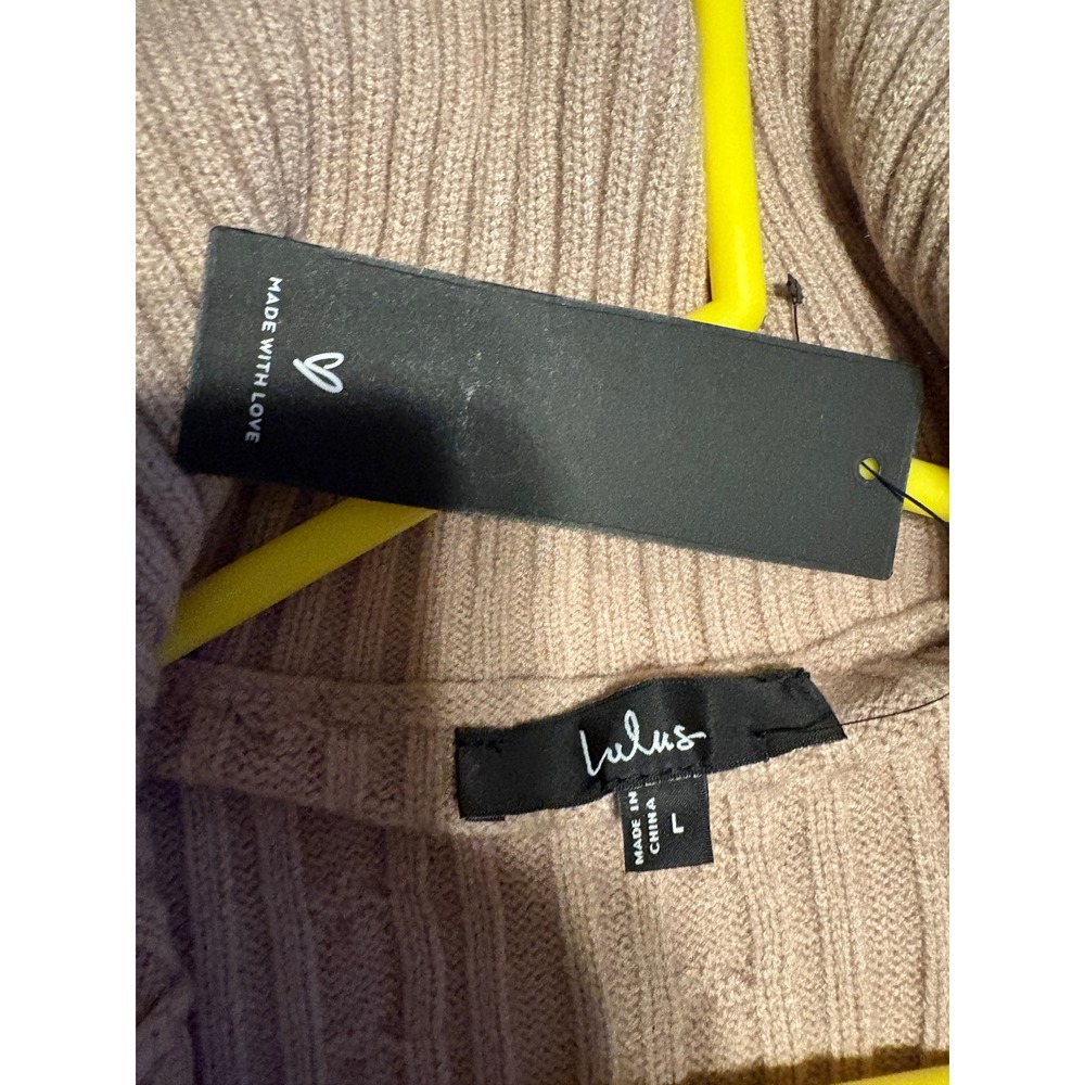 Lulus Tan Cable Knit Zip-Up Cropped Sweater Collared Ribbed Cardigan Large NEW - Picture 3 of 6